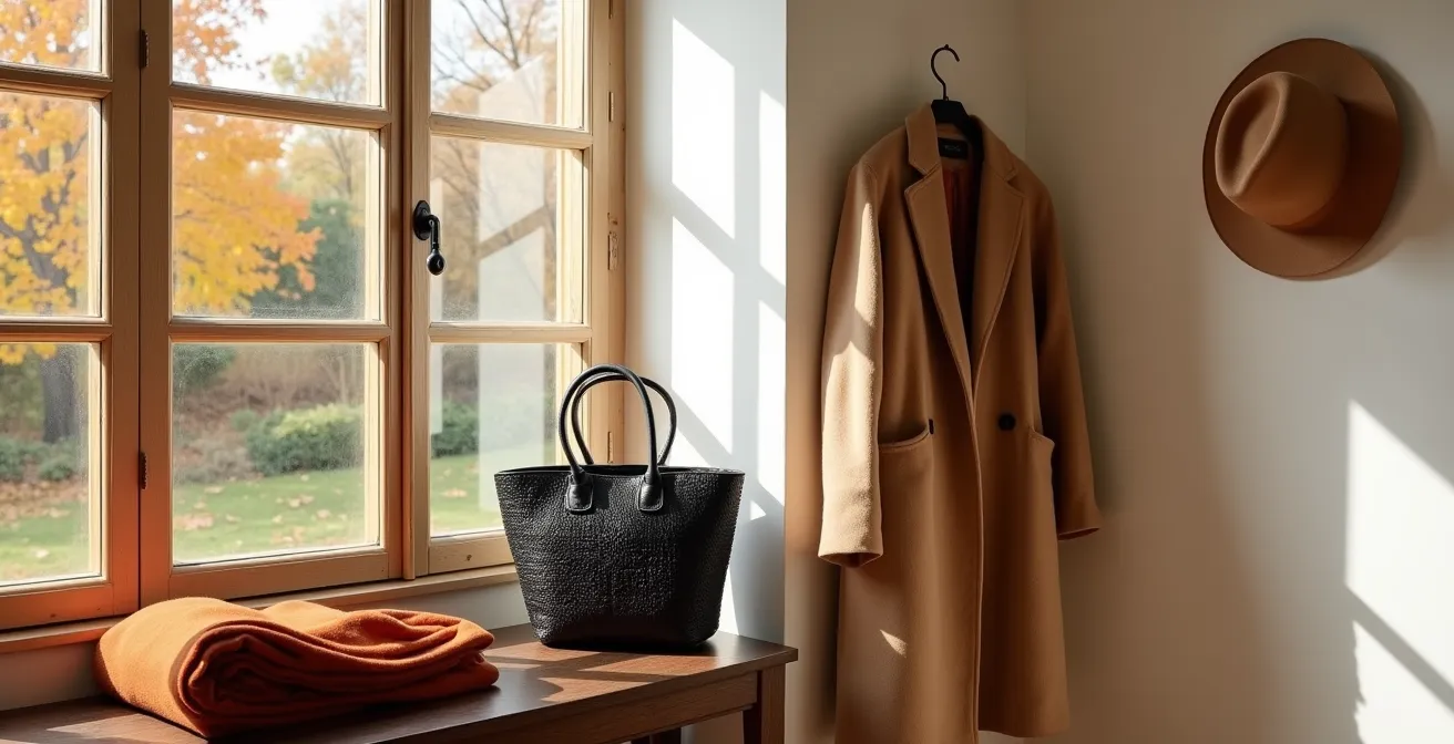 Composition automnale avec accessoires en matières naturelles