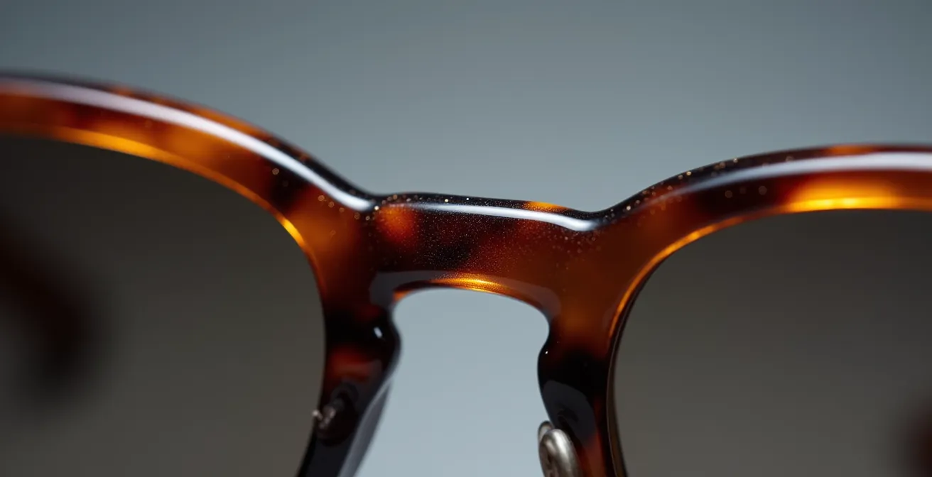 Macro détaillé montrant l'ajustement des plaquettes nasales d'une monture acétate