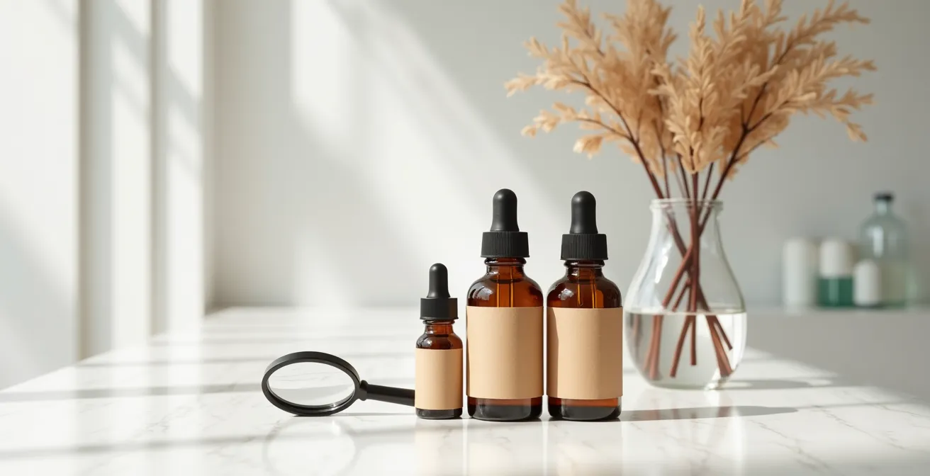 Zoom sur une étiquette cosmétique montrant la hiérarchie des ingrédients