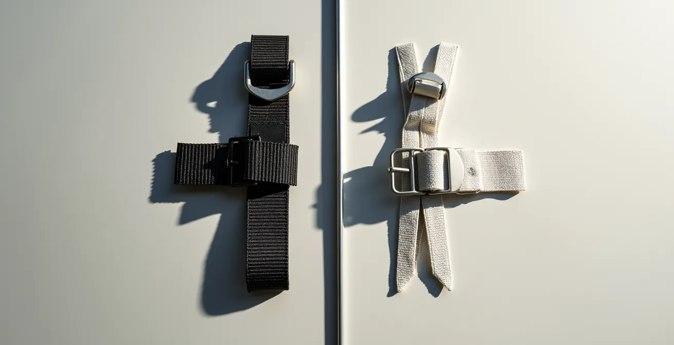 Comparaison visuelle entre quincaillerie minimaliste et quincaillerie lourde sur deux sacs