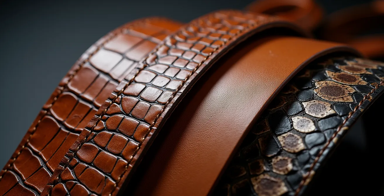 Macro photographie de différentes textures de cuirs exotiques pour sacs de luxe