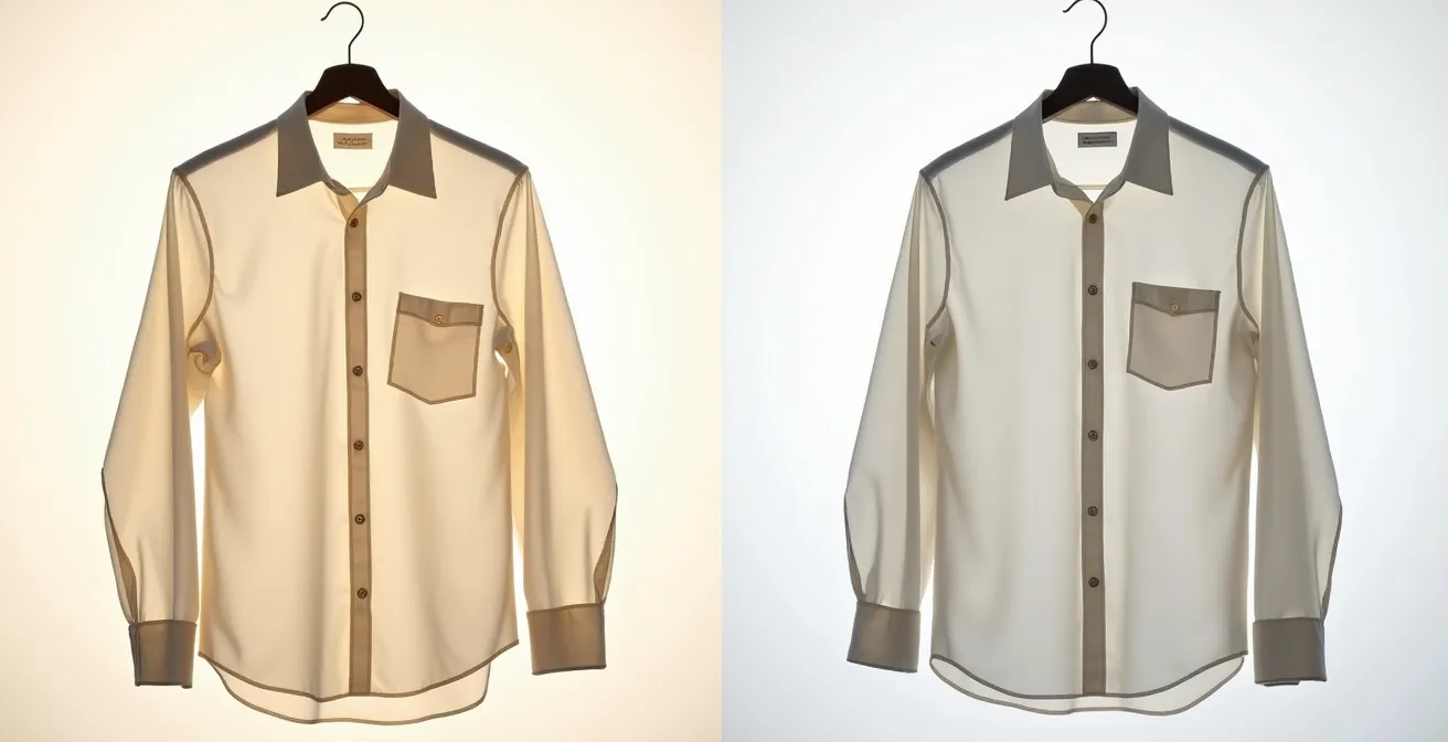 Comparaison visuelle de vêtements écrus avant et après mauvais entretien