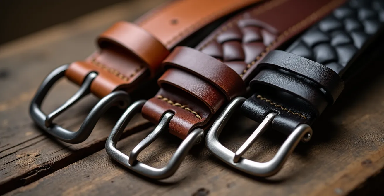 Détails de différentes textures de ceintures pour tenue décontractée