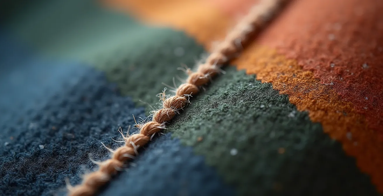 Vue macro d'une couture anglaise impeccable sur un tissu de qualité