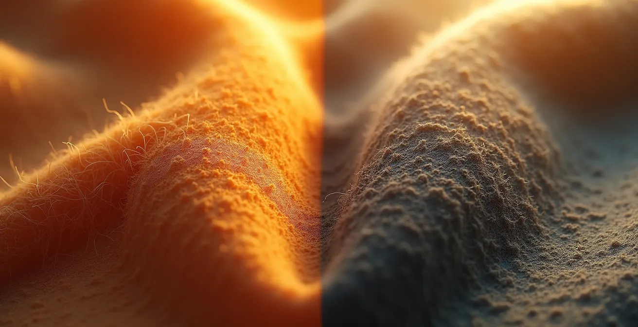 Composition macro de tissus de qualités différentes côte à côte montrant le contraste des textures