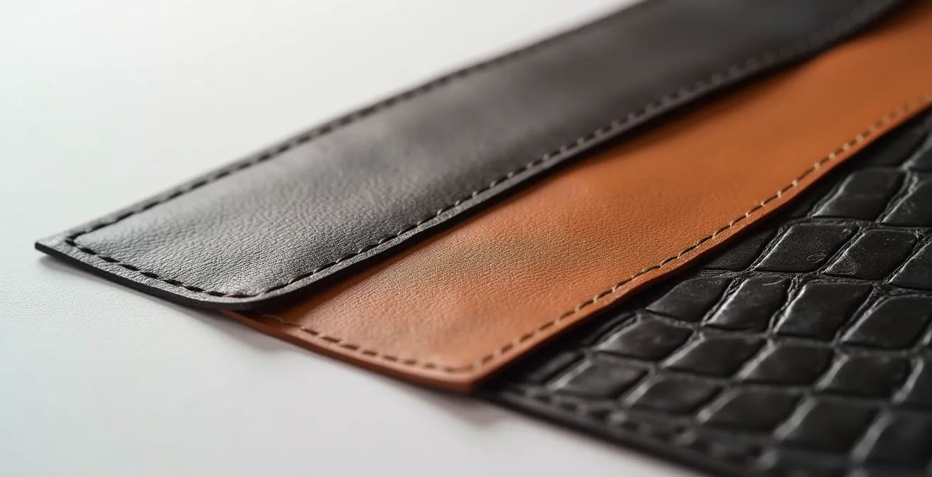 Échantillons de cuirs exotiques et classiques disposés en dégradé