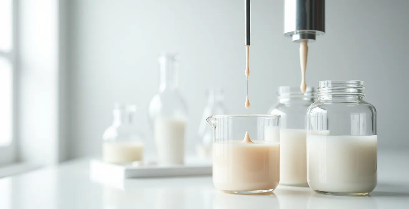 Vue d'un laboratoire cosmétique montrant la formulation de textures crémeuses