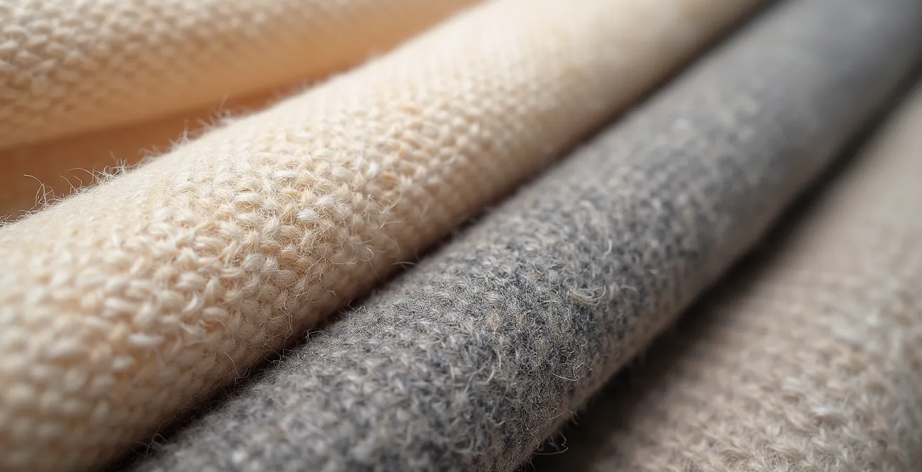 Association de textures beige et gris créant de la profondeur visuelle