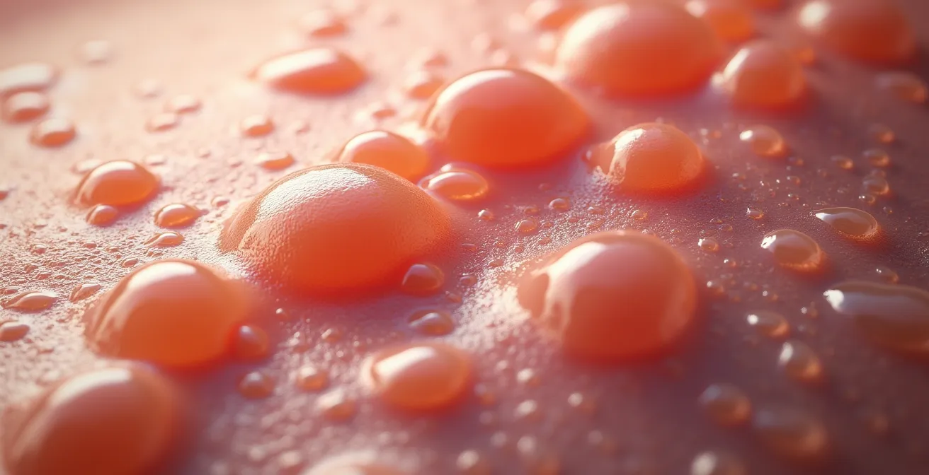 Vue microscopique de la surface cutanée avec bactéries sous film occlusif