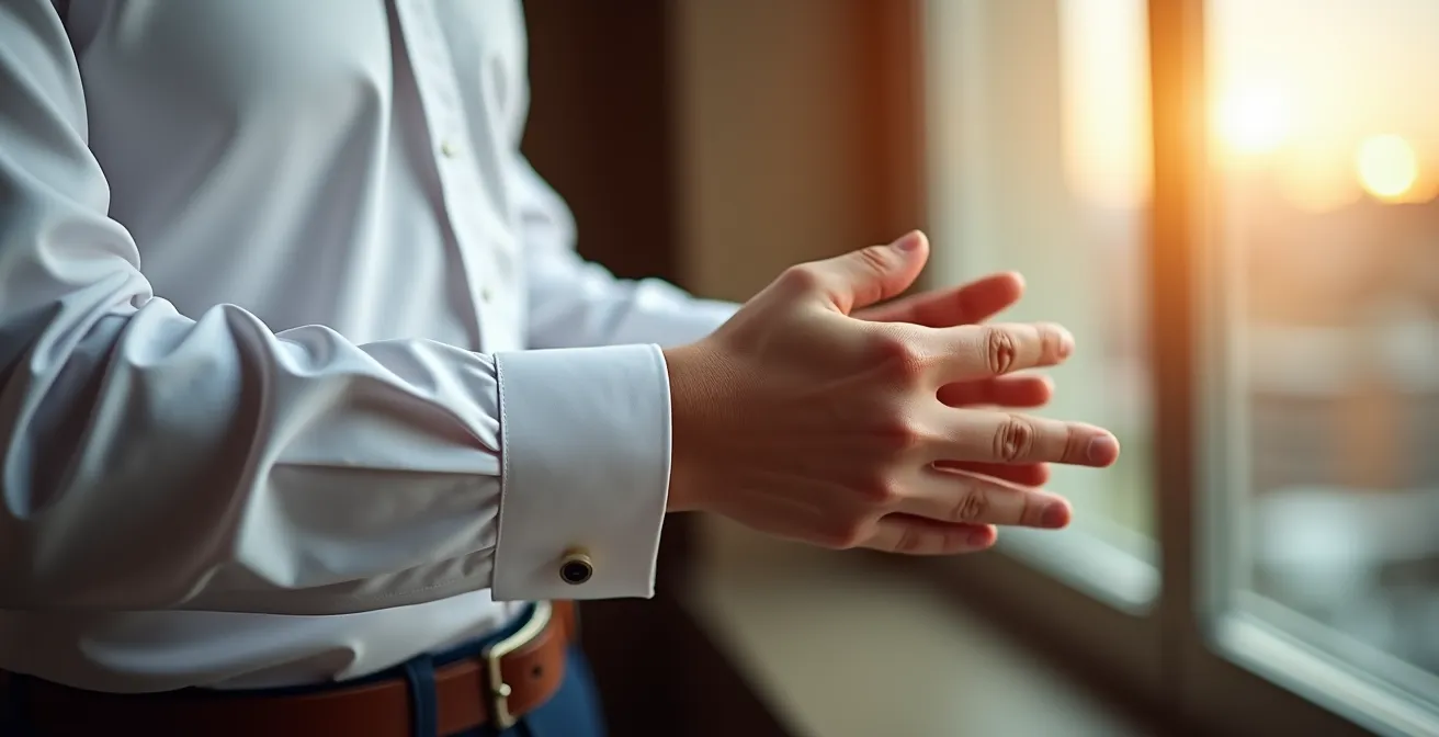 Démonstration de la technique de défroissage à la vapeur sur une chemise blanche