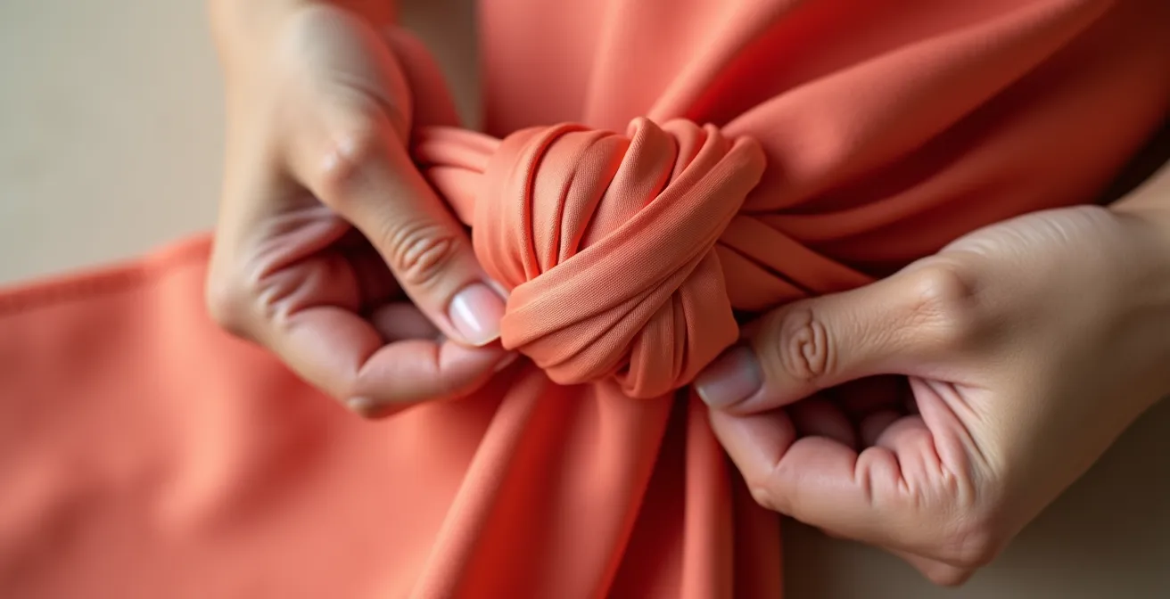 Détail macro des différentes techniques de nouage sécurisé sur soie