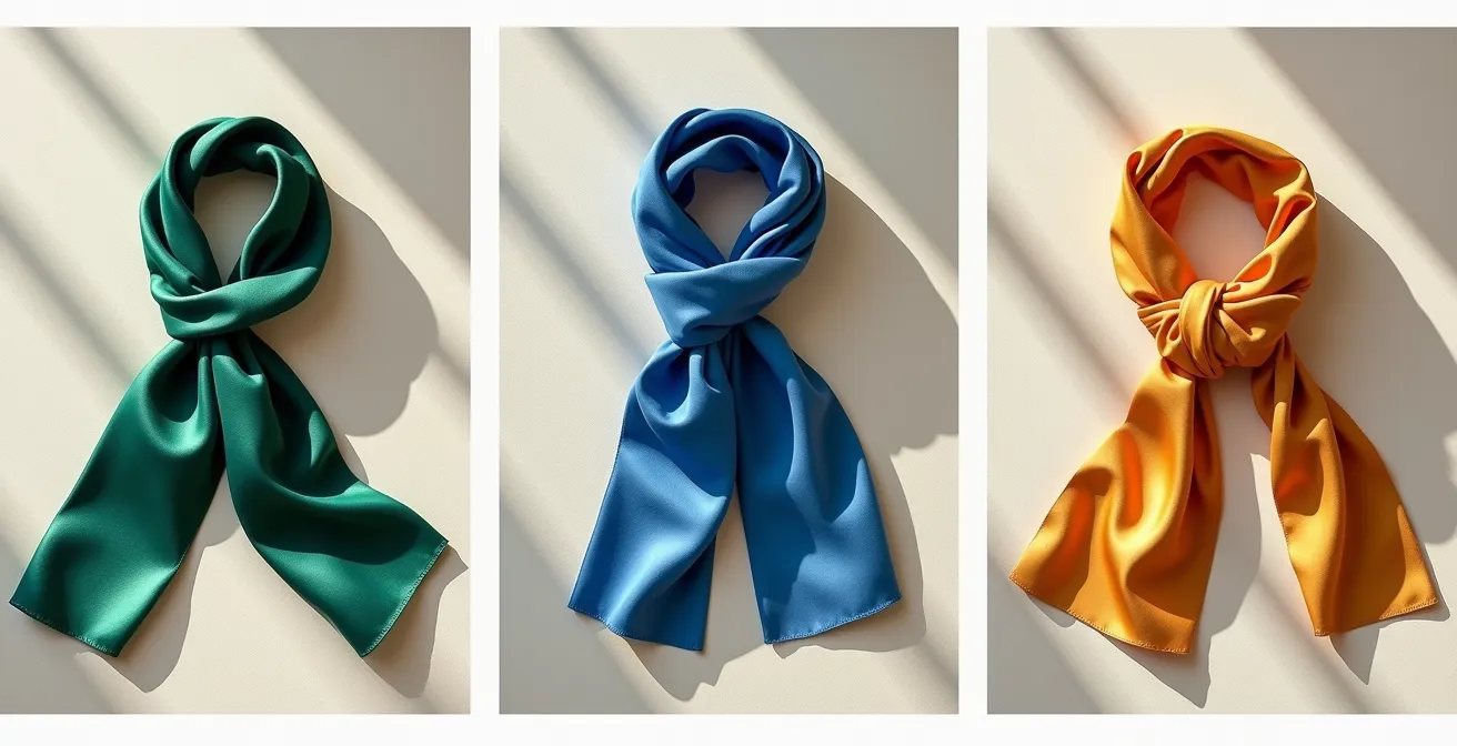 Trois techniques de nouage de foulard en soie comme ceinture sur robes fluides, style contemporain et raffiné